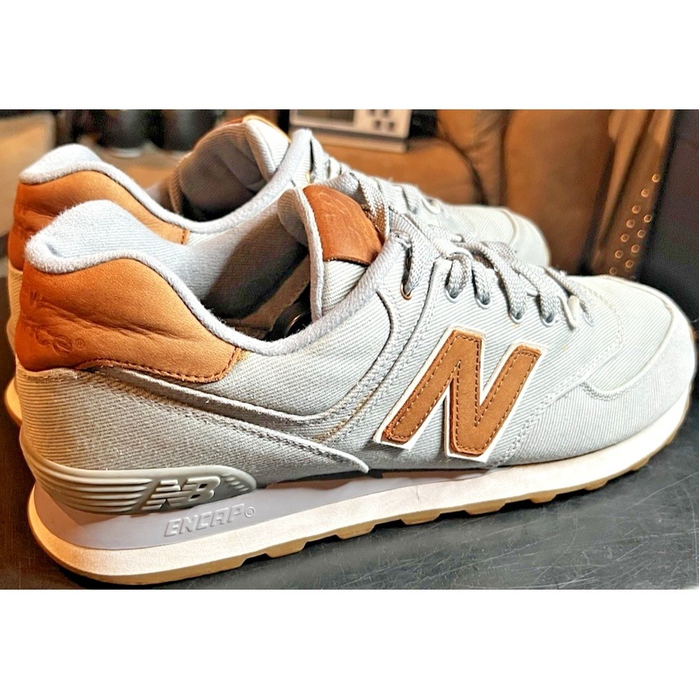New Balance 574 - 15 Ounce Canvas Pack - Blue Grey/Leather Accents Men's Size 10
